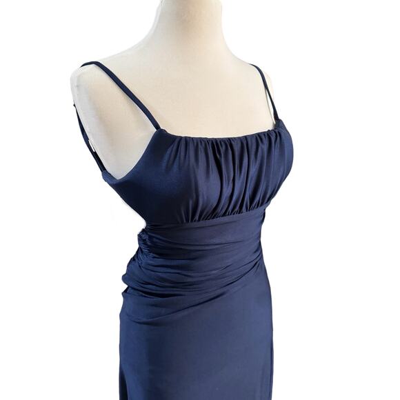 B Darlin Navy Blue Ruched Spaghetti Strap Backless Dress Size 1/2 - Picture 10 of 11